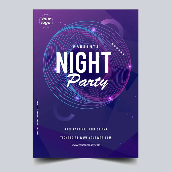 Nacht Dance Party Muziek Nacht Poster Sjabloon Electro Stijl Concert — Stockvector