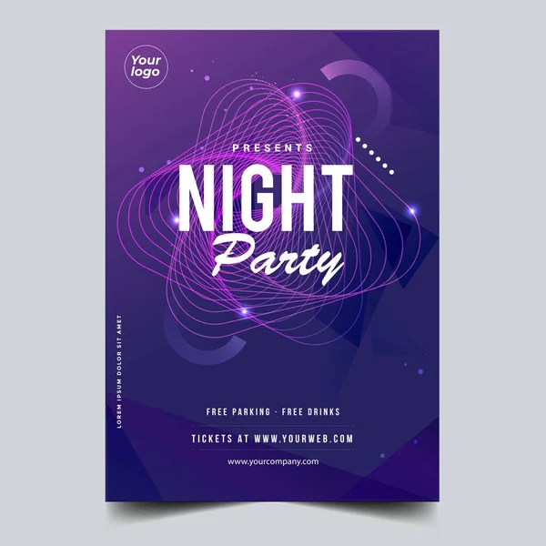 Nacht Dance Party Muziek Nacht Poster Sjabloon Electro Stijl Concert — Stockvector