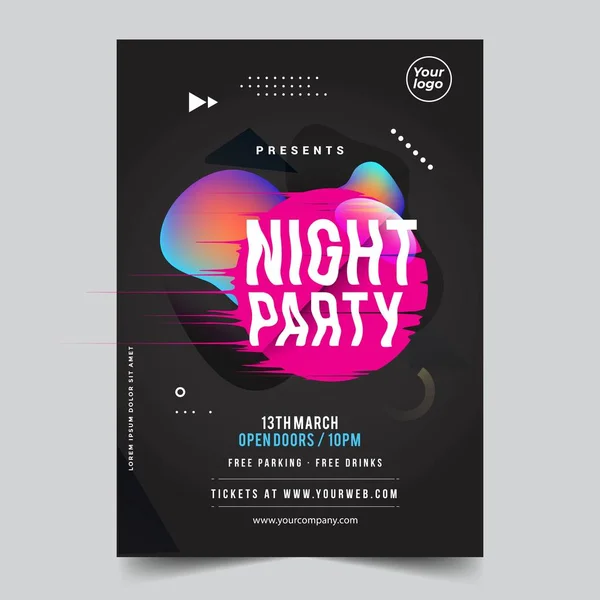 Glitch Music Festival Poster Night Template Layout Vektor — Stockvektor