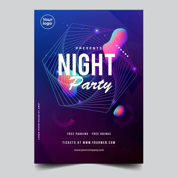 Glitch Music Festival Poster Night Template Layout Vector — Stock Vector
