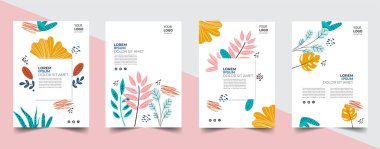 Moda posteri, afiş, afiş ya da el ilanı için tropik palmiye yaprakları ve çiçekler. Vektör illüstrasyonları.