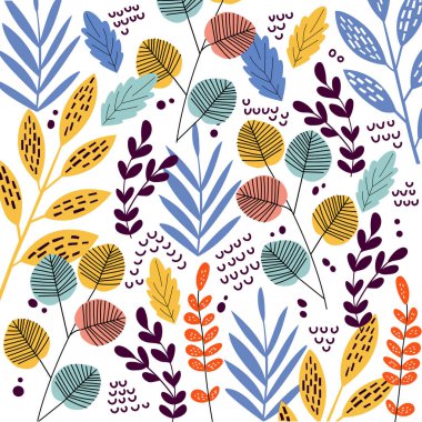 Tropik yapraklı desen. El çizimi dokusu. Vektör şablonu