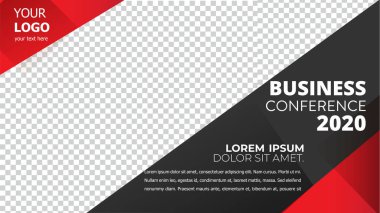 Kırmızı geometrik arkaplanlı pankart tasarımı.