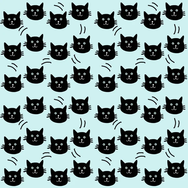 Hand drawn seamless pattern of silhouette cats on green background. Design for banner, poster, card, wrapping paper, web, blog, textile