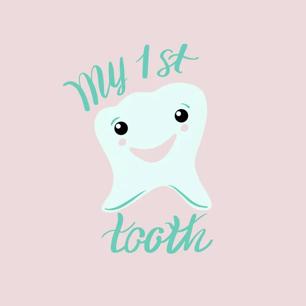 Lettering Illustration First Tooth Hand Drawn Poster Mint Tooth Icon — Stock Photo, Image