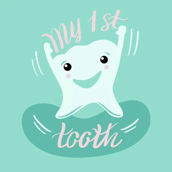 Lettering Illustration First Tooth Hand Drawn Poster Mint Tooth Icon — Stock Photo, Image