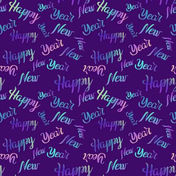 Seamless pattern Happy New Year colorful lettering on violet  background. Holiday  illustration. Design for invitation, wrapping paper, card, textile, backdrop
