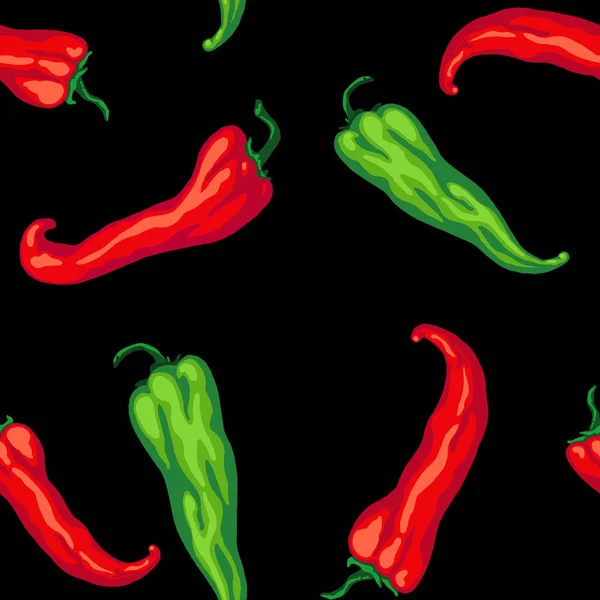 Pattern Seamless Red Green Hot Chili Pepper Isolated Black Background — Stock Photo, Image