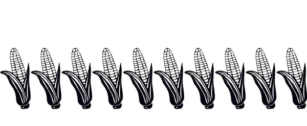 Шаблон Бесшовные Горизонтальные Руки Нарисованные Черного Силуэта Кукурузные Початки Белом — стоковое фото
