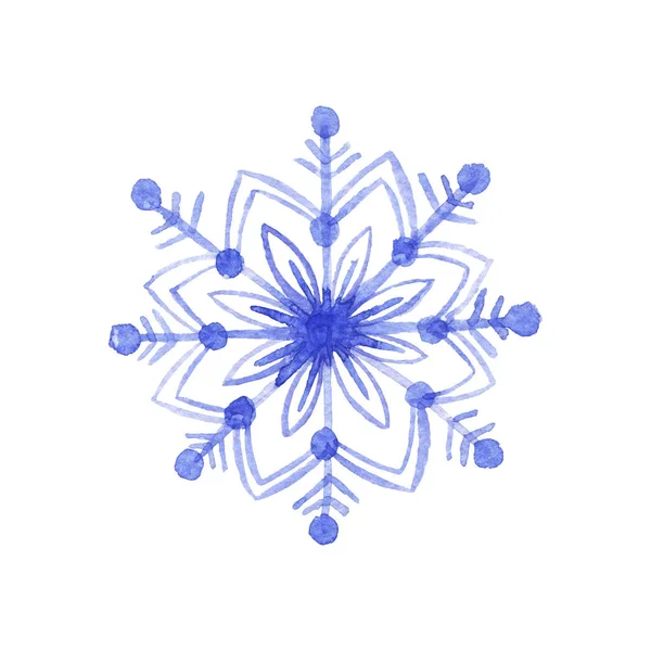 Hand Drawn Watercolor Blu Freezing Snowflake Isolated White Background Holiday — Stock Photo, Image