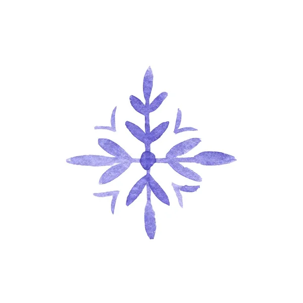 白い背景に隔離された手描き水彩ブルーバイオレット凍結雪片 休日の伝統的な装飾 冬の兆候 寒い天候 カード 招待状に使用することができます — ストック写真