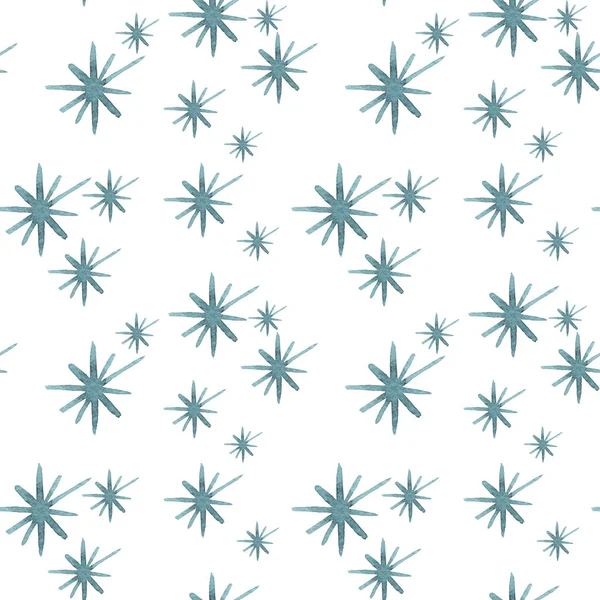 Desen dikişsiz el çizilmiş suluboya blu yeşil dondurma kar taneleri beyaz arka plan üzerinde izole. Mevsim tebrik kartları veya hediye paketleme, duvar kağıdı için tasarım. 