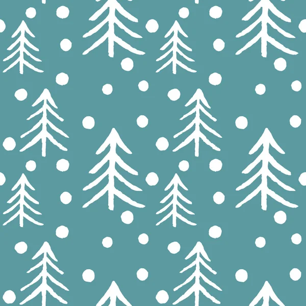 Seamless Pattern White Fir Tree Snowflakes Green Background Christmas Trees — 스톡 사진
