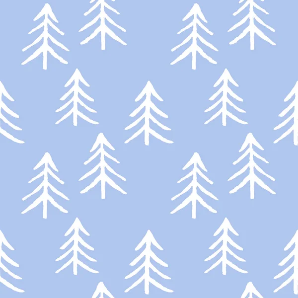 Seamless Pattern White Fir Tree Blue Background Christmas Trees Happy — 스톡 사진