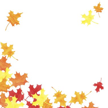 el çizilmiş suluboya sarı, kırmızı, turuncu marple beyaz arka plan üzerinde kopya alanı ile bırakır. Tebrik kartları, düğün davetiyeleri, baskı için Sonbahar illüstrasyon