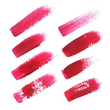 Soyut kırmızı fırça boya doku tasarımı akrilik kontur beyaz arka plan üzerinde tasarım için izole el çizilmiş ayarlayın. Eleman metin, makyaj, örnek, ruj için fon gibi kullanılabilir