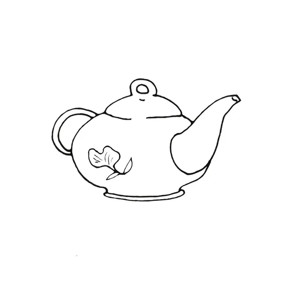 Vintage Teekanne Doodle Kollektion Isoliert Auf Weißem Hintergrund Handgezeichnetes Teekannen — Stockfoto