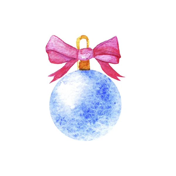 Christmas Composition Pink Bow Blue Ball Isolated White Background Holiday — Stock Photo, Image