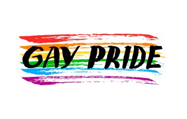 Vektör renk illüstrasyonu beyaz arka planda eşcinsellerin gurur harflerinden ve gökkuşağı spektrum bayrağından alıntı yaptı. LGBT hakları kavramı. Pankart, kart, baskı, tekstil için tasarım