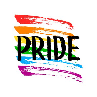 Beyaz arkaplanda izole edilmiş vektör rengi çizimi, Gurur harfleri ve gökkuşağı spektrumu bayrağı. LGBT hakları kavramı. Pankart, kart, baskı, tekstil için tasarım