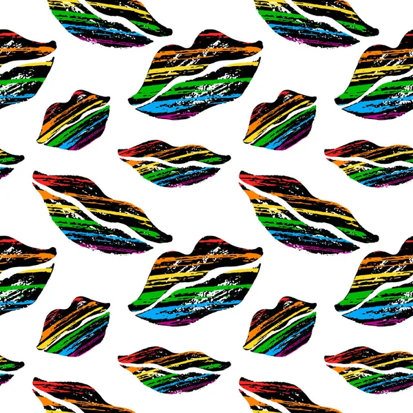 ベクトルカラーイラスト白地に虹色のスペクトルと唇のシームレスなパターン Lgbtの権利の概念 バナー ラッピング テキスタイル用のデザイン — ストックベクタ