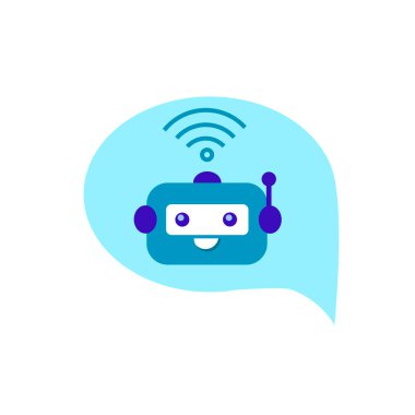 Yeşil konuşma balonundaki Chatbot beyaz arka planda izole edildi. Chatbot işi konsepti. Destek servisi için sevimli robot simgesi. Vektör düz çizim. Pankart, iniş sayfası, site için tasarım.