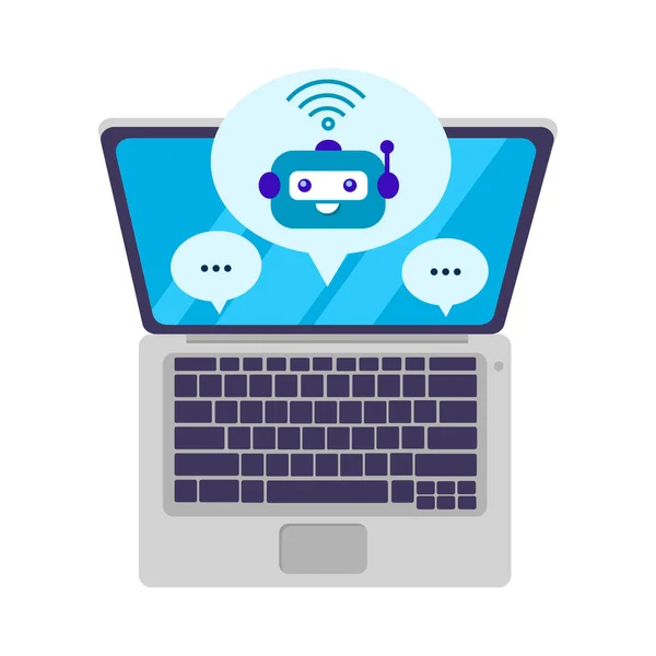 Chat Bot Assistant Ligne Sur Écran Ordinateur Portable Conception Support — Image vectorielle