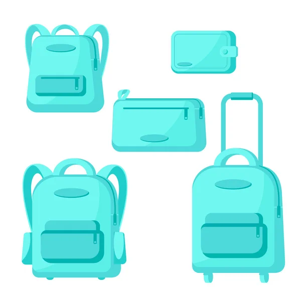 Set Travel Bags Suitcase Backpacks Clutch Isolated White Background Vector — Stock Vector