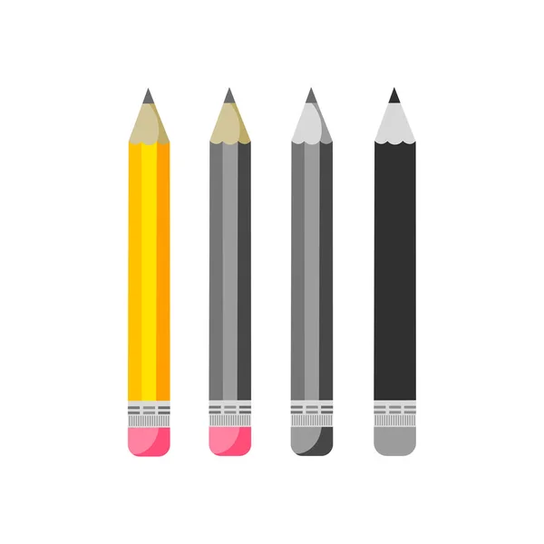 Set School Pencils Rubber Isolated White Background Vector Illustration Flat — Stock Vector