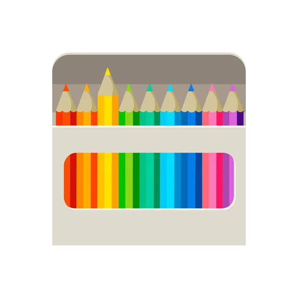 Box Rainbow Colors Pencils Set Closeup Isolated White Background Minimal — Stock Vector