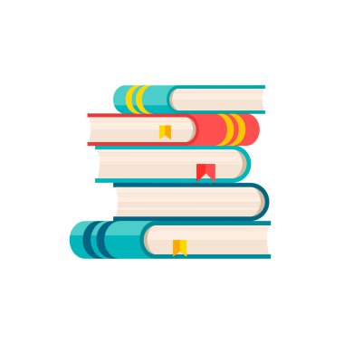 Beyaz arka planda izole edilmiş renkli kitap yığını. Kitap yığını vektör illüstrasyonu. Düz şekilli ikon kitap yığını. Eğitim kavramı