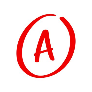 Kırmızı A sınıfı notların el çizimi ve beyaz arka planda izole edilmiş sonuçlar. Test sınav işareti raporu.