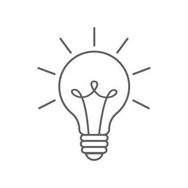Işıklı ampul. Enerji ve fikir sembolü beyaz arkaplanda izole edilmiş. Vector doodle çizgi çizimi. Tebrik kartları, yamalar, baskılar, rozetler, posterler için tasarım
