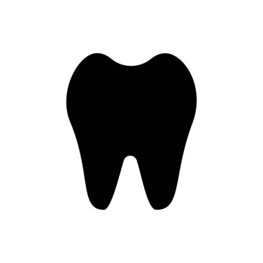 Beyaz arkaplanda diş silueti ikonu izole edildi. Diş, ilaç ve sağlık konsepti tasarımı. Vektör düz çizim. Diş hekimliği sembolü, bakım, dişçi simgesi, logo için tıbbi işaret, kart