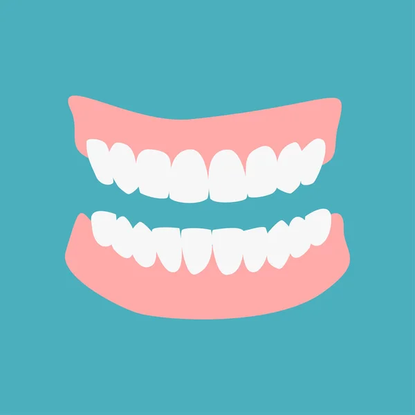 Dişleri Yeşil Arka Planda Izole Edilmiş Takma Dişleri Olan Takma — Stok Vektör