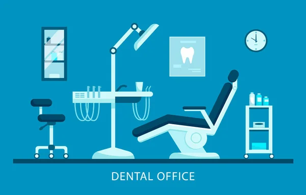 Wnętrze Gabinetu Stomatologicznego Krzesłem Dentystycznym Lampą Wiertarką Wektorową Ilustracja Wnętrze — Wektor stockowy
