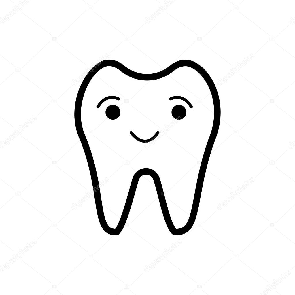 Hand drawn doodle smiling tooth isolated on white background. Design for dental clinic, print on card,  kid book, sticker, poster, brochure, banner