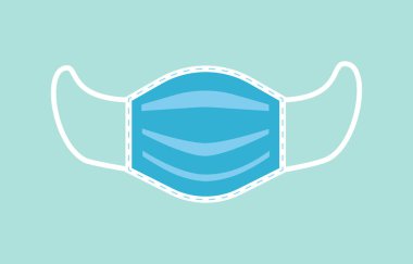 Tıbbi veya cerrahi yüz maskesi yeşil arka planda izole edilmiş. Virüs koruması. Solunum maskesi takıyorum. Sağlık hizmeti konsepti. Vektör Düz Çizim