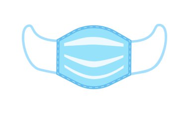 Tıbbi veya cerrahi yüz maskesi beyaz arka planda izole edilmiş. Virüs koruması. Solunum maskesi takıyorum. Sağlık hizmeti konsepti. Vektör Düz Çizim