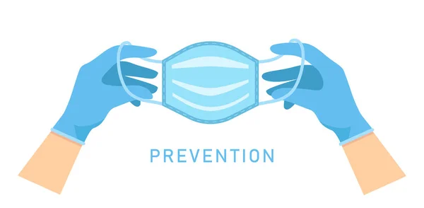 Hands Holding Medical Mask Isolated White Background Coronavirus Prevention Protective — Stock Vector