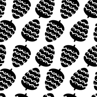 Beyaz arka planda izole edilmiş köknar ağacı konilerinin elle çizilmiş desensiz karalamaları. Kozalaklı eskiz. Vektör çizimi. Paketleme, duvar kağıdı, tekstil tasarımı