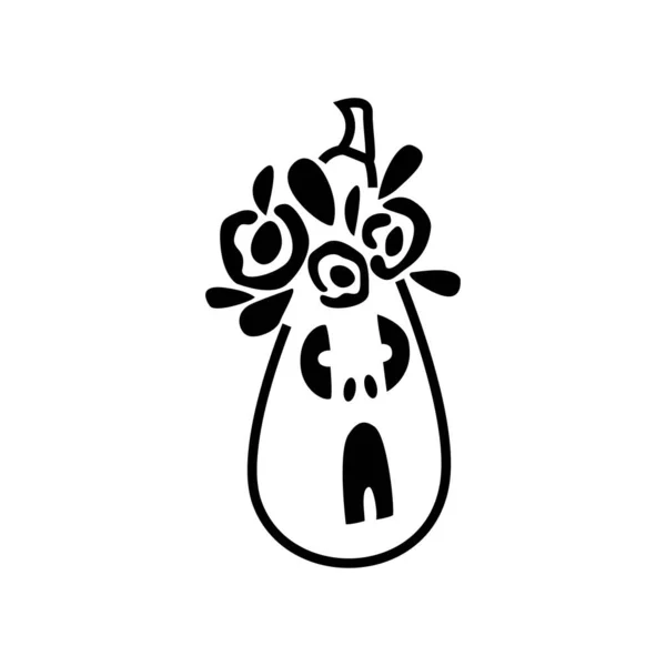 Abóbora Estação Férias Halloween Desenhada Mão Com Coroa Flores Isolada — Vetor de Stock