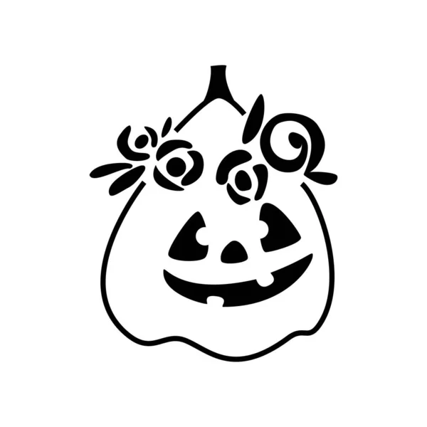 Ručně Kreslené Halloween Dovolená Dýně Květinovým Věncem Izolované Bílém Pozadí — Stockový vektor
