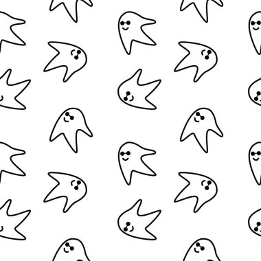 Cadılar Bayramı karalamaları, beyaz arka planda izole edilmiş hayaletlerin el çizimleri. Vektör düz çizim. Tekstil, duvar kağıdı, ambalaj, ambalaj, düğün tasarımı