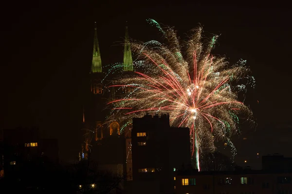 Beautiful Fireworks City New Year Eve — Stock Photo, Image