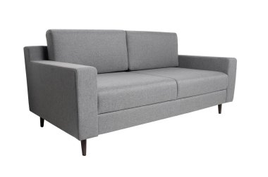 Modern gri kumaş kanepe beyaz arka plan üzerinde izole. Yan görünüm. Katı stil