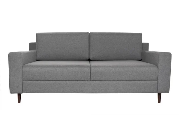 Sofá moderno de tela gris aislado sobre fondo blanco. Muebles de estilo estricto —  Fotos de Stock