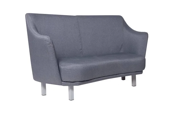 Grå modernt tyg soffa med retro utseende isolerad på vit bakgrund. Framifrån — Stockfoto