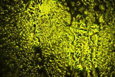 weird abstract backlit ice patterns on frozen glass with bizarre lines, curves, cracks, spots. yellow texture wallpaper