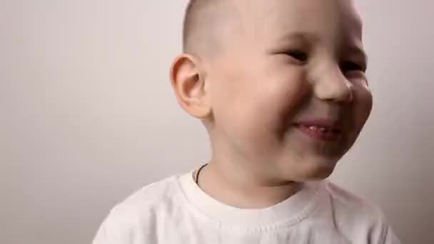 Three Years Old Baby Boy Smiles Black Decayed Teeth Health — Stock Video